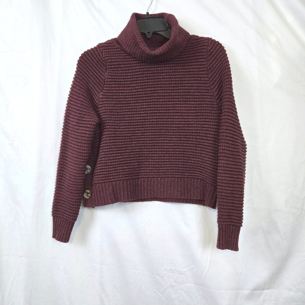 Madewell Womens Burgundy Side Button Turtleneck Wool Blend Boxy Knit Sweater XXS